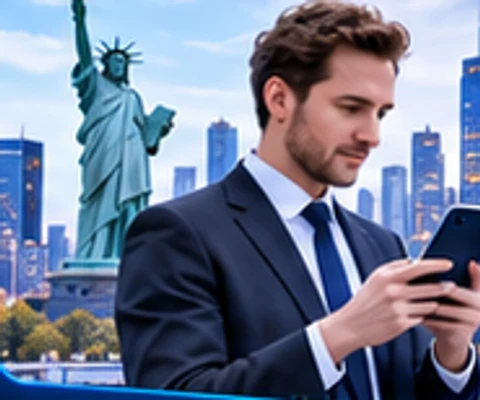 Illustrative person organizing and annotating images on a phone